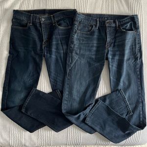 2 Pairs of Men’s Levi 511s dark wash and crescent medium wash 33x34